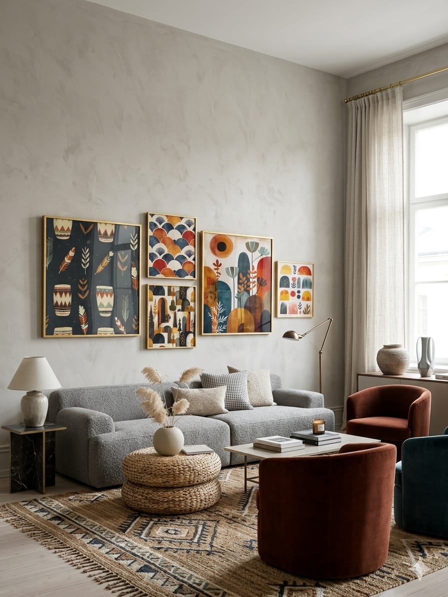 wall art set consisting of five elegant pieces
