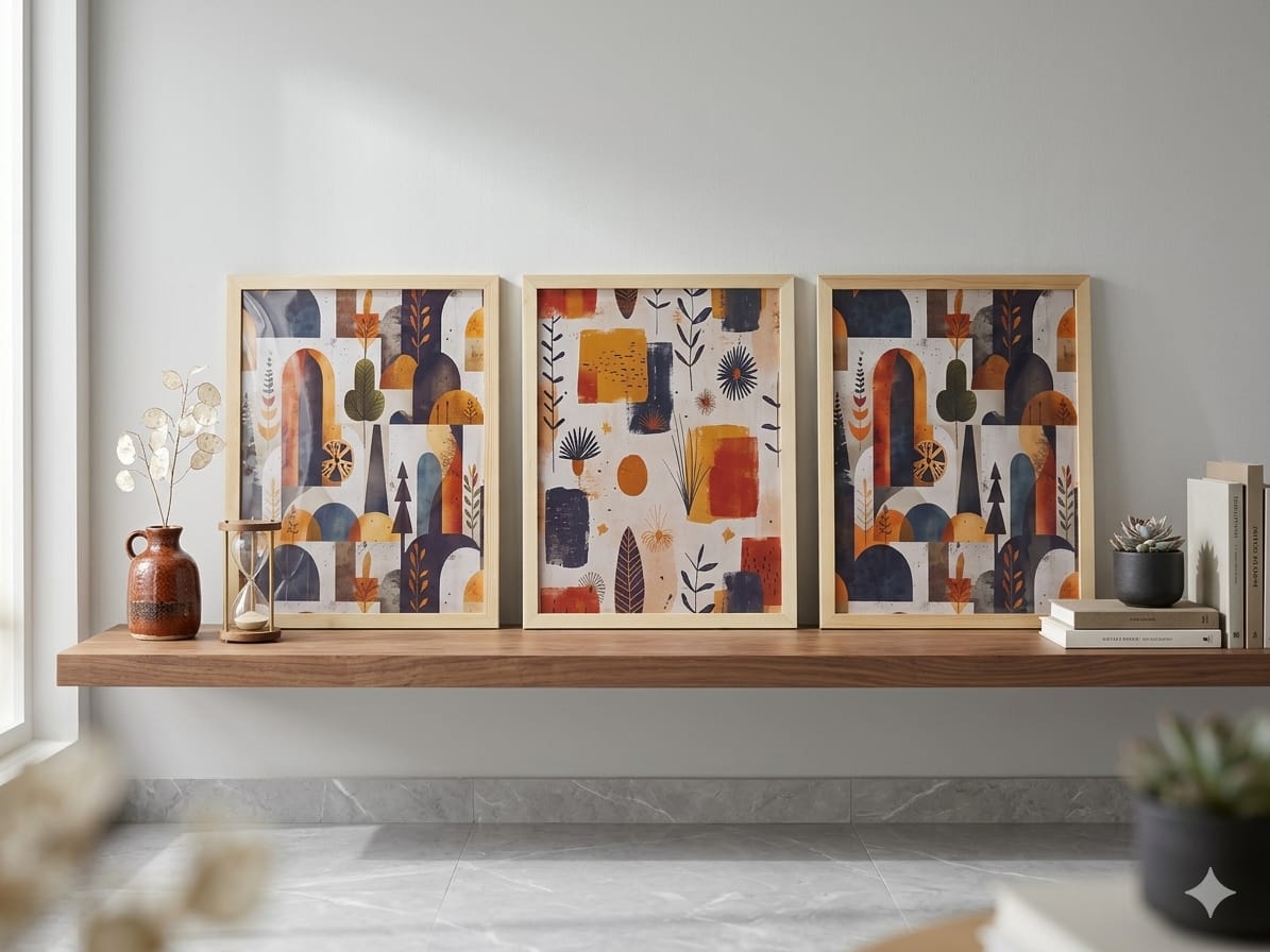 set of wall art featuring three elegant pieces