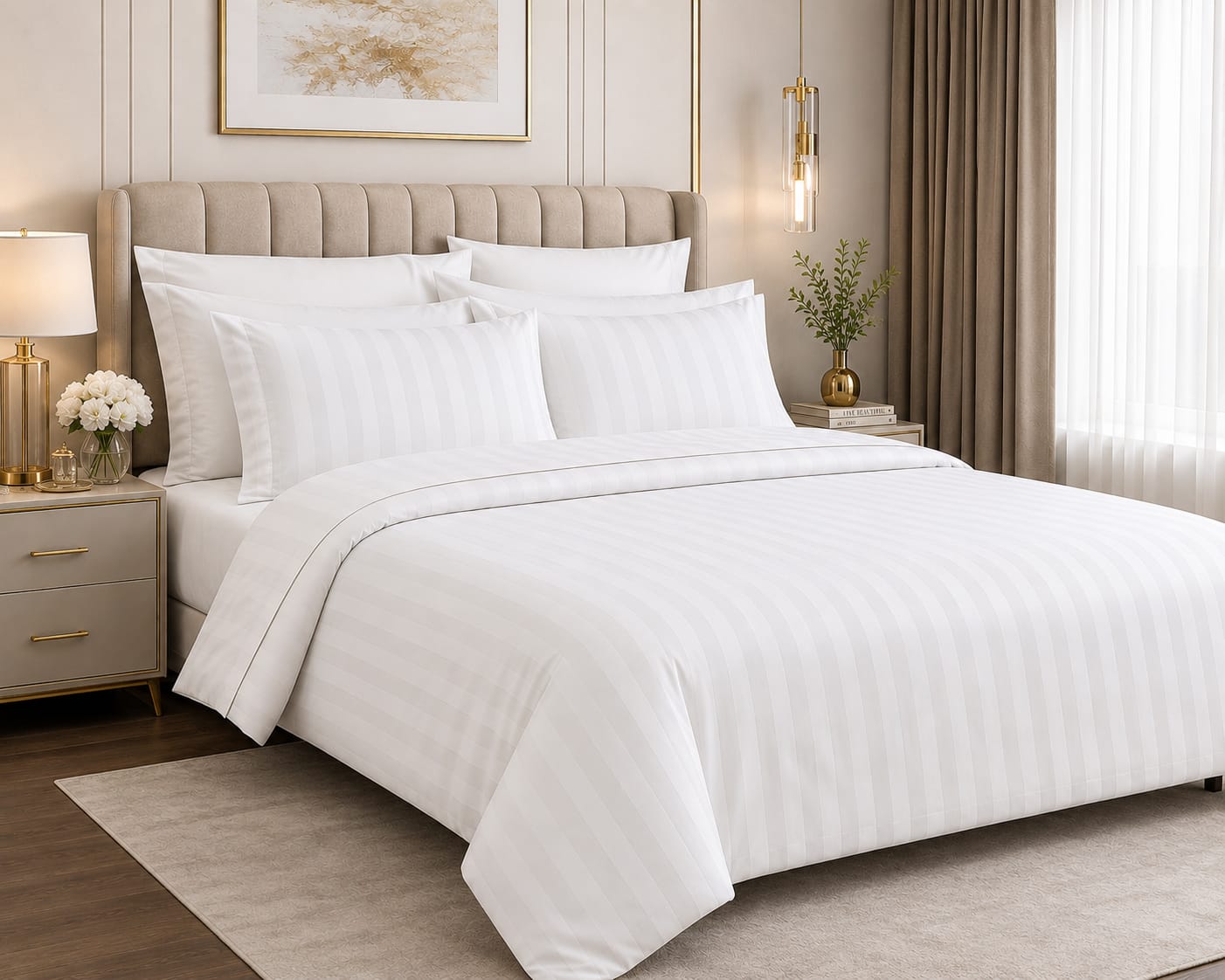 100% Cotton Stripe Fitted Bed Sheet Set – Light Blue | 4 Pcs