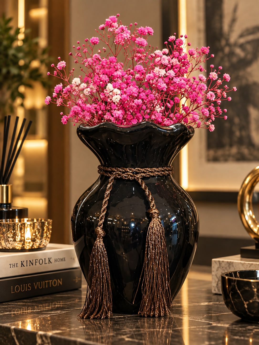 Elegant Black Ceramic Vase with Tassel