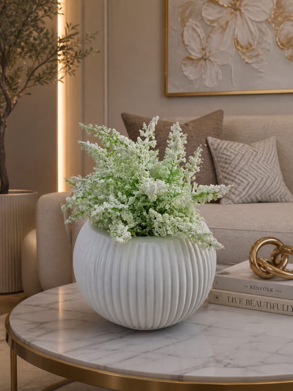 Ivory Ribbed Elegance Vase