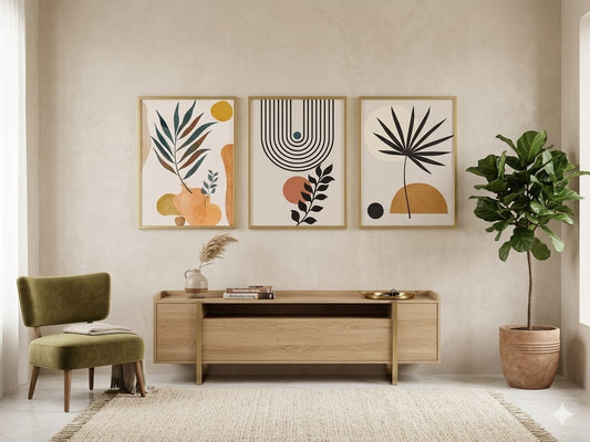 set of wall art featuring three elegant pieces
