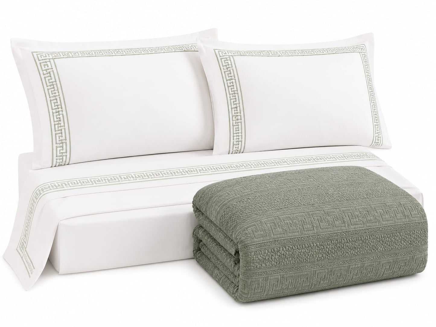 Luxury White & Mint Green Versace Bed Sheet Set – 4 Pieces