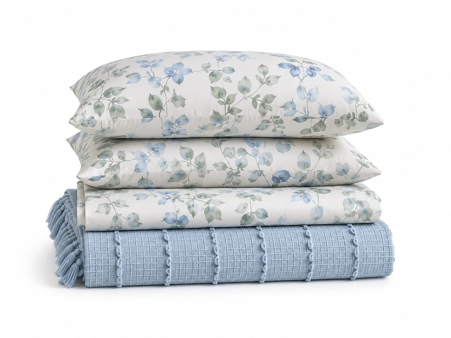 King Bedding Set with Coverlet – 5 Pieces | Botanical Blue