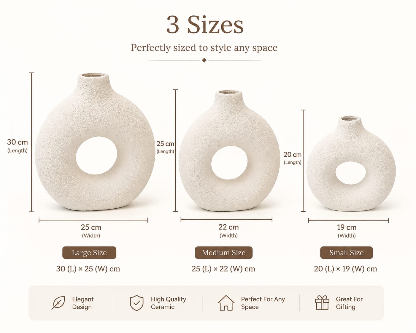 Jumbo Modern Donut Vase Set (3 Pcs)