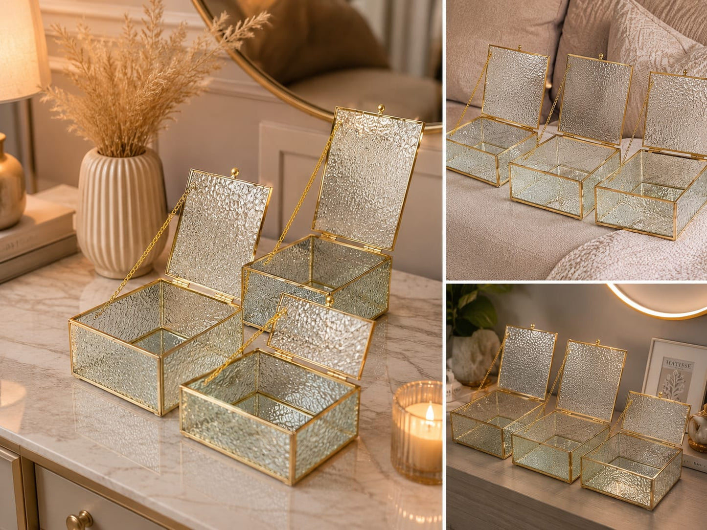 Luxury Textured Glass Storage Box Set (3 Pcs)
