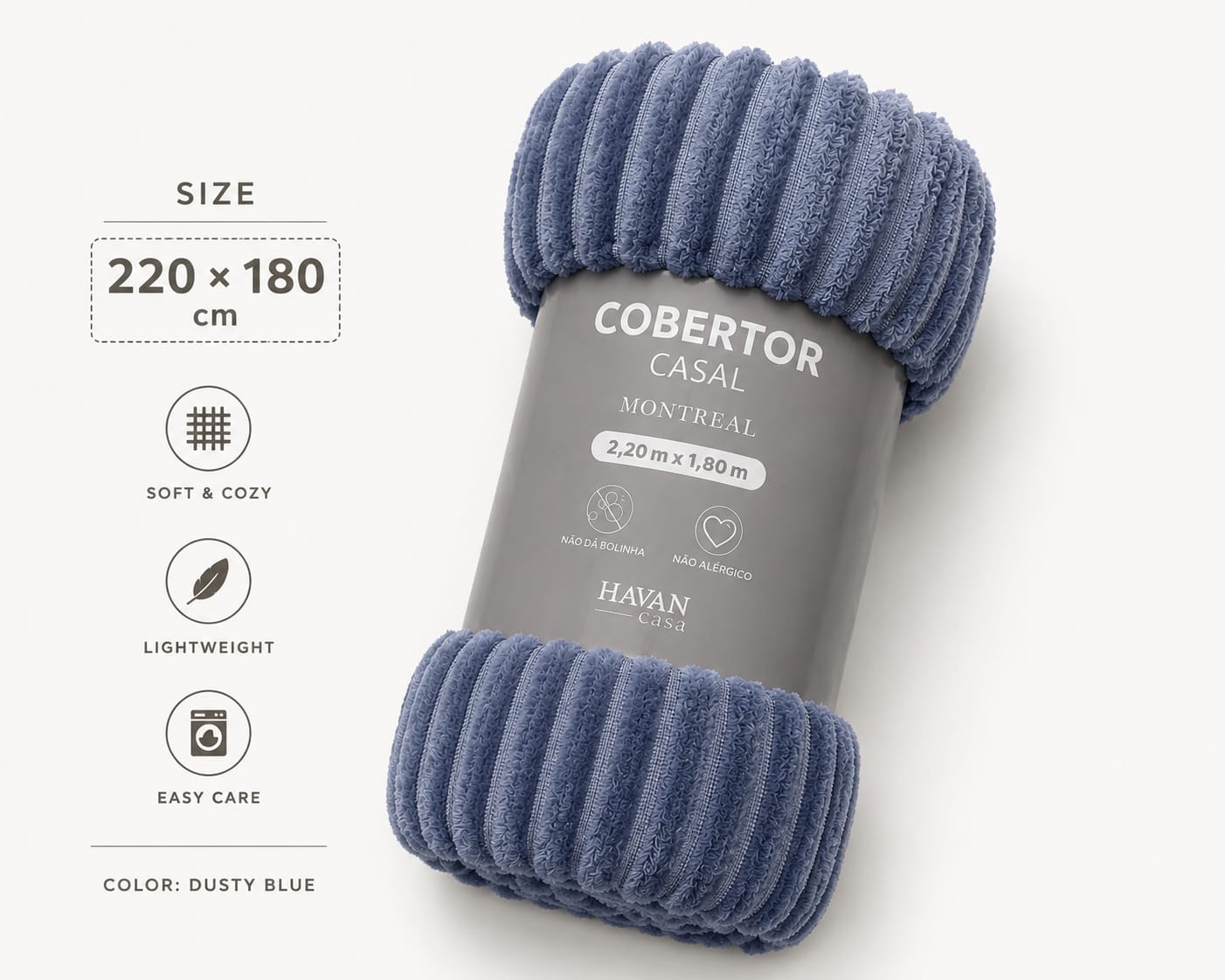 Premium Ribbed Plush Blanket – Dusty Blue