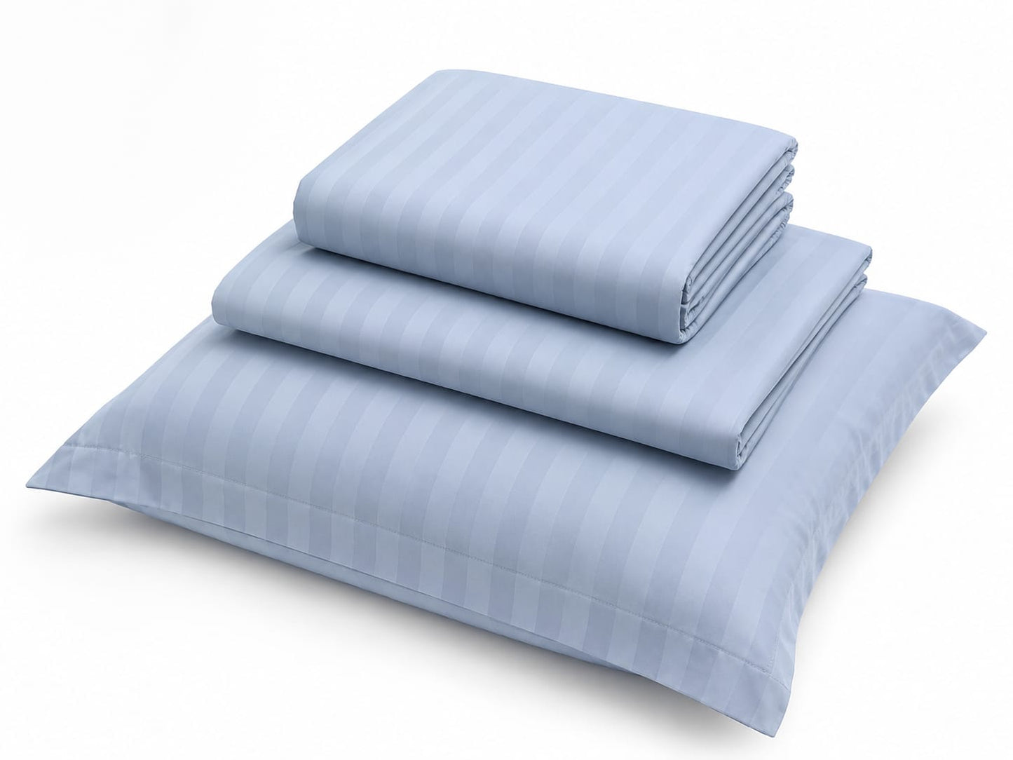 100% Cotton Stripe Fitted Bed Sheet Set – Light Blue | 4 Pcs