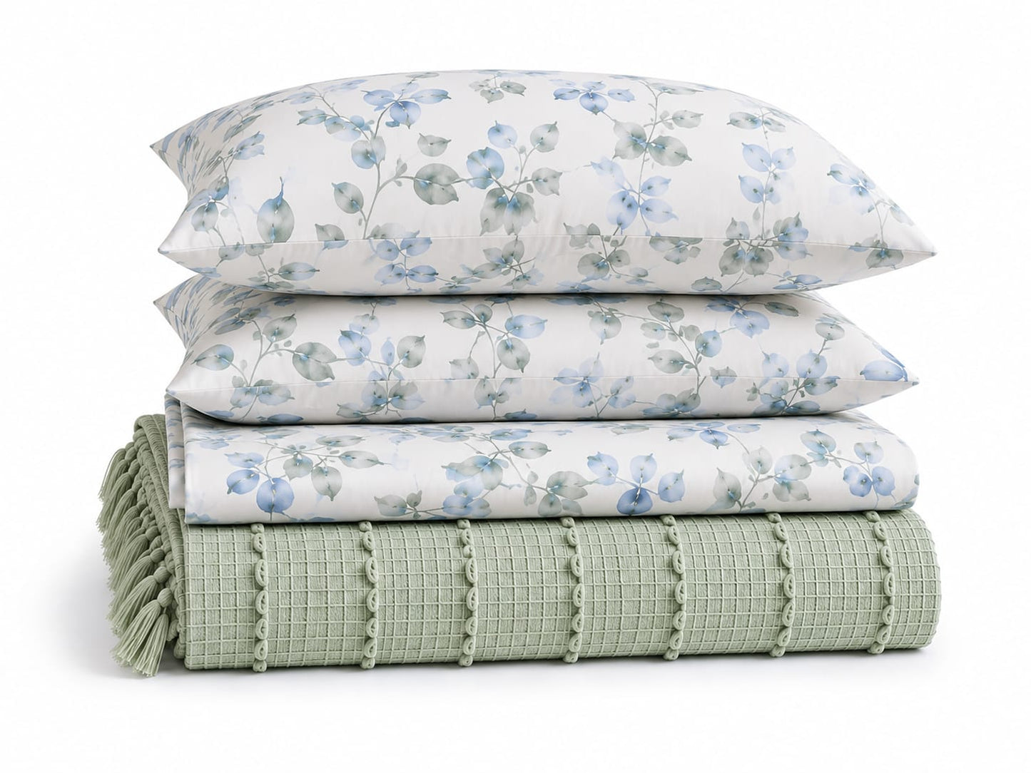 King Bedding Set with Coverlet – 5 Pieces | Botanical Blue