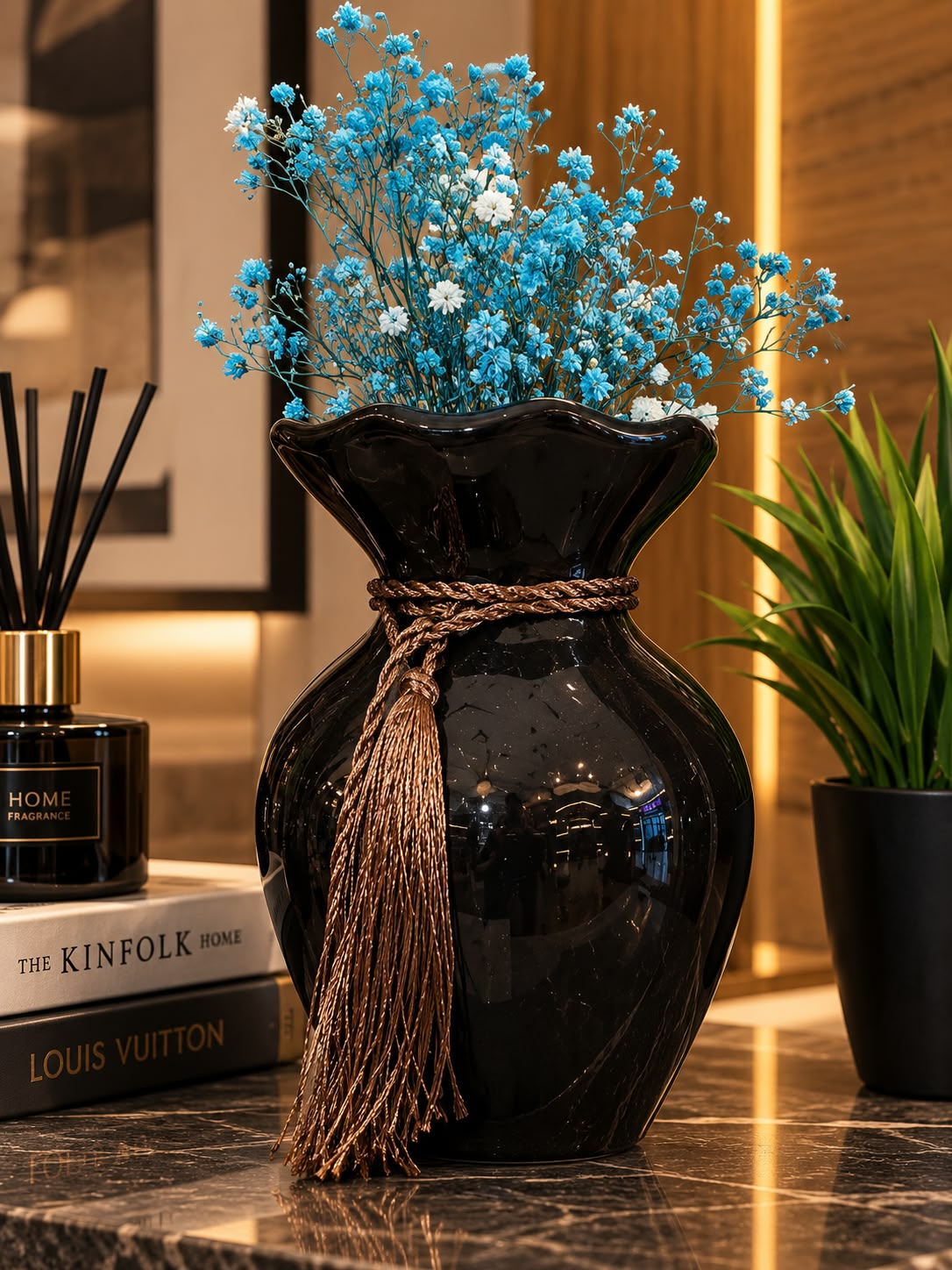 Elegant Black Ceramic Vase with Tassel
